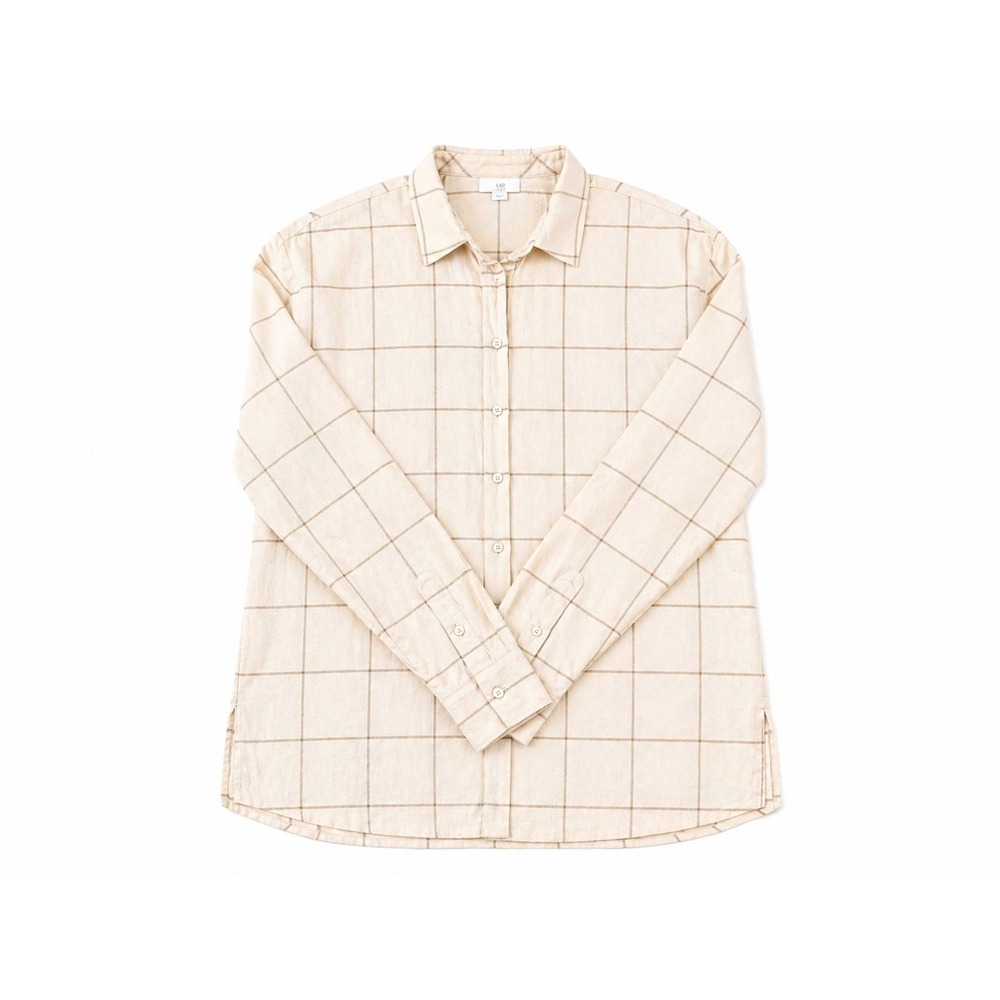 J. Jill Cream Tan Windowpane Plaid Button Down Shirt Size Large Women